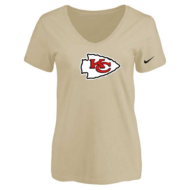 Women's Kansas City Chief Beige Logo V neck T-Shirt FengYun,We sell and wholesale Women's Kansas City Chief Beige Logo V neck T-Shirt FengYun on line form chian!