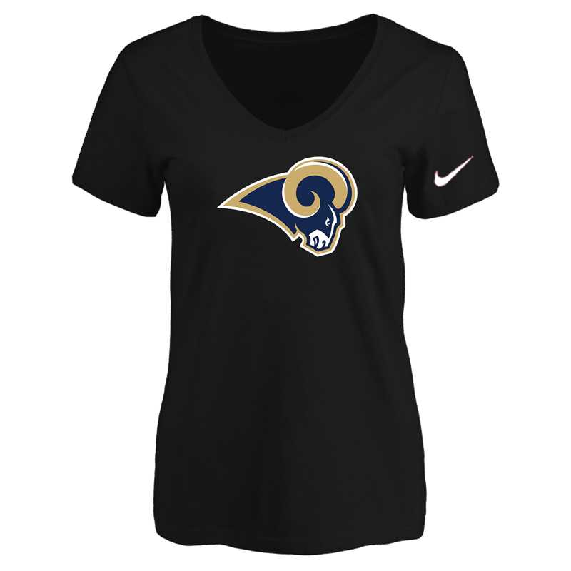 Women's Los Angeles Rams Black Logo V neck T-Shirt FengYun,We sell and wholesale Women's Los Angeles Rams Black Logo V neck T-Shirt FengYun on line form chian!