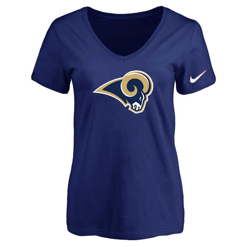 Women's Los Angeles Rams D.Blue Logo V neck T-Shirt FengYun,We sell and wholesale Women's Los Angeles Rams D.Blue Logo V neck T-Shirt FengYun on line form chian!