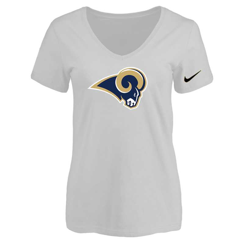 Women's Los Angeles Rams White Logo V neck T-Shirt FengYun,We sell and wholesale Women's Los Angeles Rams White Logo V neck T-Shirt FengYun on line form chian!