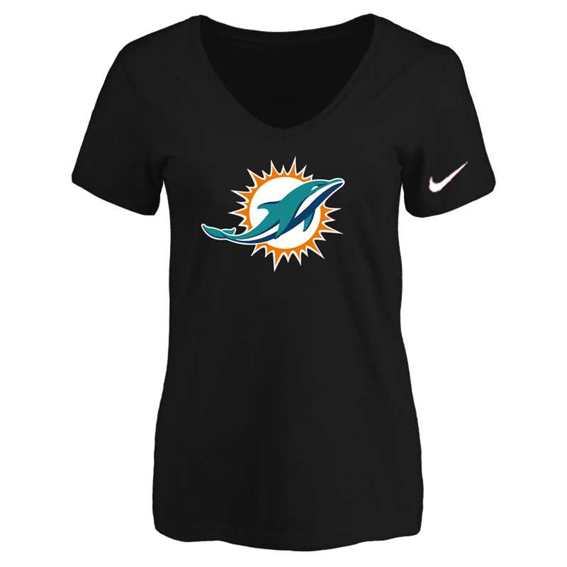 Women's Miami Dolphins Black Logo V neck T-Shirt FengYun,We sell and wholesale Women's Miami Dolphins Black Logo V neck T-Shirt FengYun on line form chian!