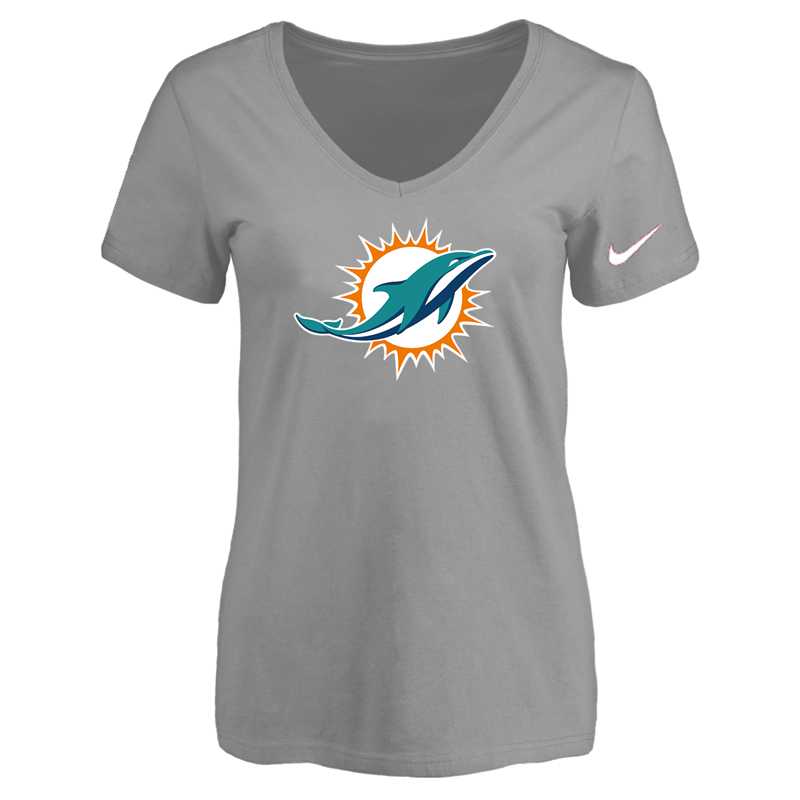 Women's Miami Dolphins L.Gray Logo V neck T-Shirt FengYun,We sell and wholesale Women's Miami Dolphins L.Gray Logo V neck T-Shirt FengYun on line form chian!