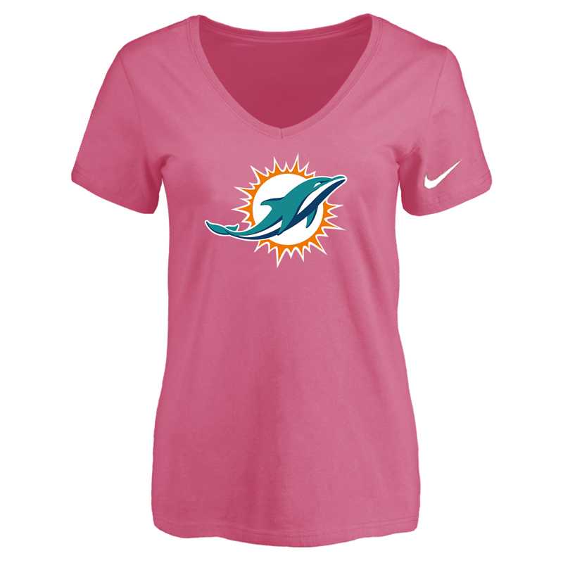 Women's Miami Dolphins Pink Logo V neck T-Shirt FengYun,We sell and wholesale Women's Miami Dolphins Pink Logo V neck T-Shirt FengYun on line form chian!