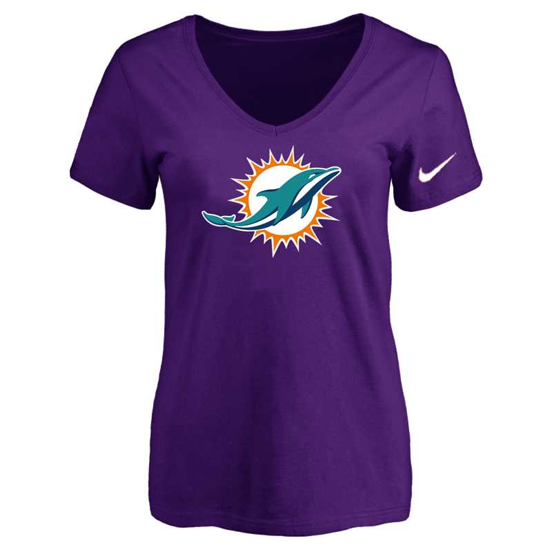 Women's Miami Dolphins Purple Logo V neck T-Shirt FengYun,We sell and wholesale Women's Miami Dolphins Purple Logo V neck T-Shirt FengYun on line form chian!