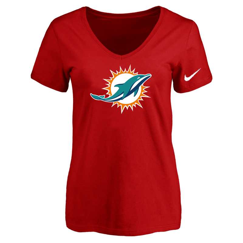 Women's Miami Dolphins Red Logo V neck T-Shirt FengYun,We sell and wholesale Women's Miami Dolphins Red Logo V neck T-Shirt FengYun on line form chian!