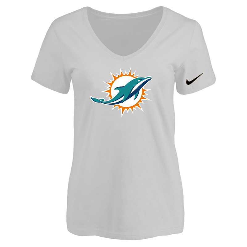 Women's Miami Dolphins White Logo V neck T-Shirt FengYun,We sell and wholesale Women's Miami Dolphins White Logo V neck T-Shirt FengYun on line form chian!