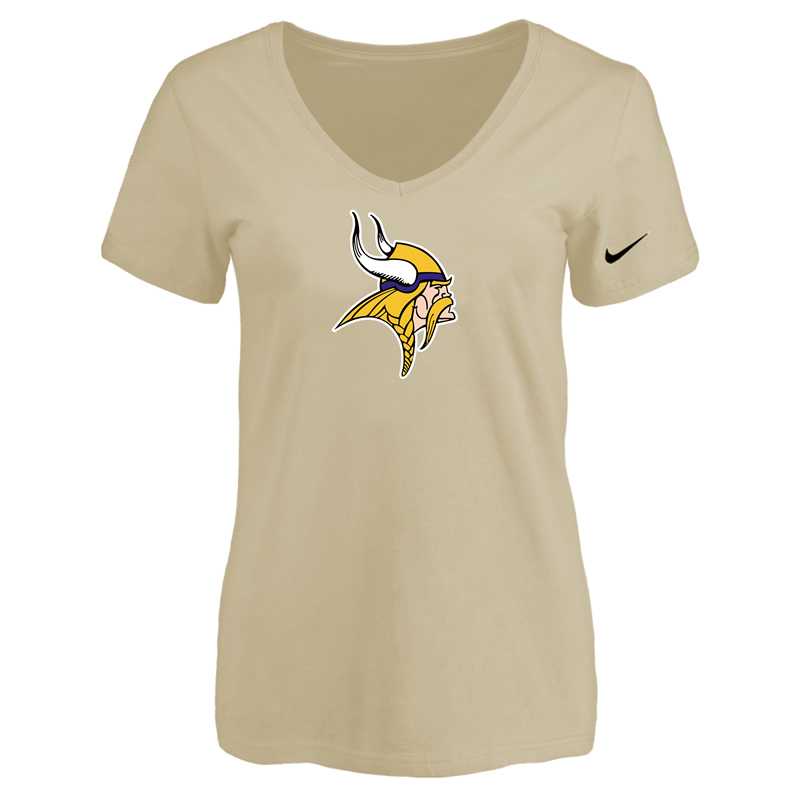 Women's Minnesota Vikings Beige Logo V neck T-Shirt FengYun,We sell and wholesale Women's Minnesota Vikings Beige Logo V neck T-Shirt FengYun on line form chian!