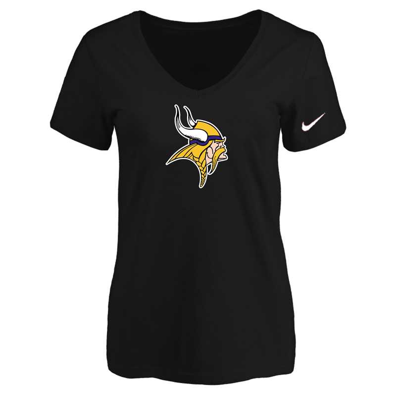 Women's Minnesota Vikings Black Logo V neck T-Shirt FengYun,We sell and wholesale Women's Minnesota Vikings Black Logo V neck T-Shirt FengYun on line form chian!