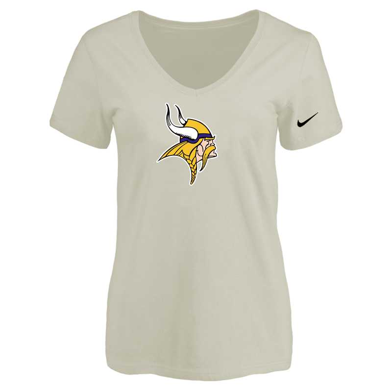 Women's Minnesota Vikings Cream Logo V neck T-Shirt FengYun,We sell and wholesale Women's Minnesota Vikings Cream Logo V neck T-Shirt FengYun on line form chian!
