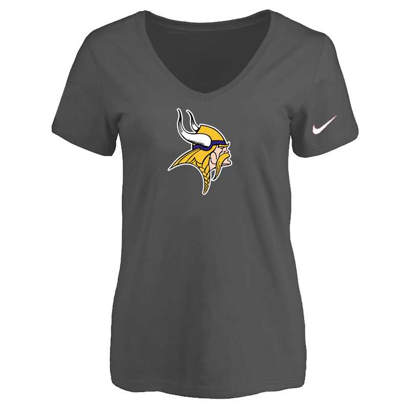 Women's Minnesota Vikings D.Gray Logo V neck T-Shirt FengYun,We sell and wholesale Women's Minnesota Vikings D.Gray Logo V neck T-Shirt FengYun on line form chian!