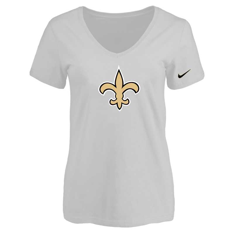 Women's New Orleans Saints White Logo V neck T-Shirt FengYun,We sell and wholesale Women's New Orleans Saints White Logo V neck T-Shirt FengYun on line form chian!