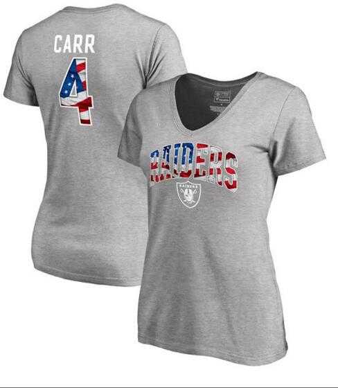 Women's Oakland Raiders #4 Derek Carr NFL Pro Line by Fanatics Branded Banner Wave Name & Number T Shirt Gray FengYun,We sell and wholesale Women's Oakland Raiders #4 Derek Carr NFL Pro Line by Fanatics Branded Banner Wave Name & Number T Shirt Gray FengYun on line form chian!