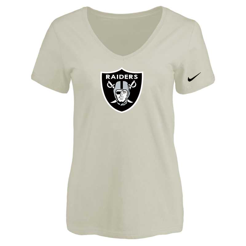 Women's Oakland Raiders Cream Logo V neck T-Shirt FengYun,We sell and wholesale Women's Oakland Raiders Cream Logo V neck T-Shirt FengYun on line form chian!