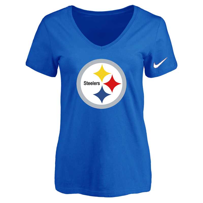 Women's Pittsburgh Steelers Blue Logo V neck T-Shirt FengYun,We sell and wholesale Women's Pittsburgh Steelers Blue Logo V neck T-Shirt FengYun on line form chian!