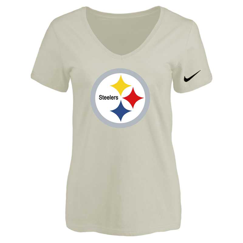 Women's Pittsburgh Steelers Cream Logo V neck T-Shirt FengYun,We sell and wholesale Women's Pittsburgh Steelers Cream Logo V neck T-Shirt FengYun on line form chian!