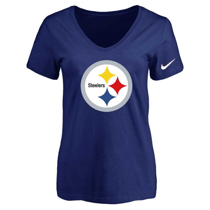 Women's Pittsburgh Steelers D.Blue Logo V neck T-Shirt FengYun,We sell and wholesale Women's Pittsburgh Steelers D.Blue Logo V neck T-Shirt FengYun on line form chian!