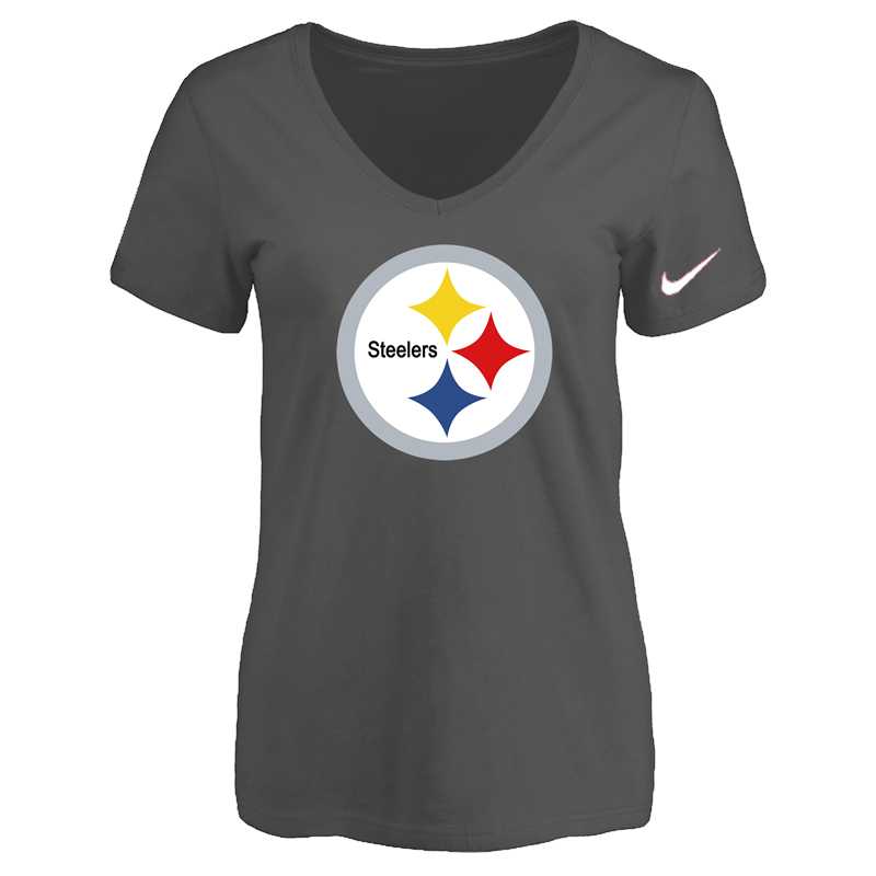 Women's Pittsburgh Steelers D.Gray Logo V neck T-Shirt FengYun,We sell and wholesale Women's Pittsburgh Steelers D.Gray Logo V neck T-Shirt FengYun on line form chian!