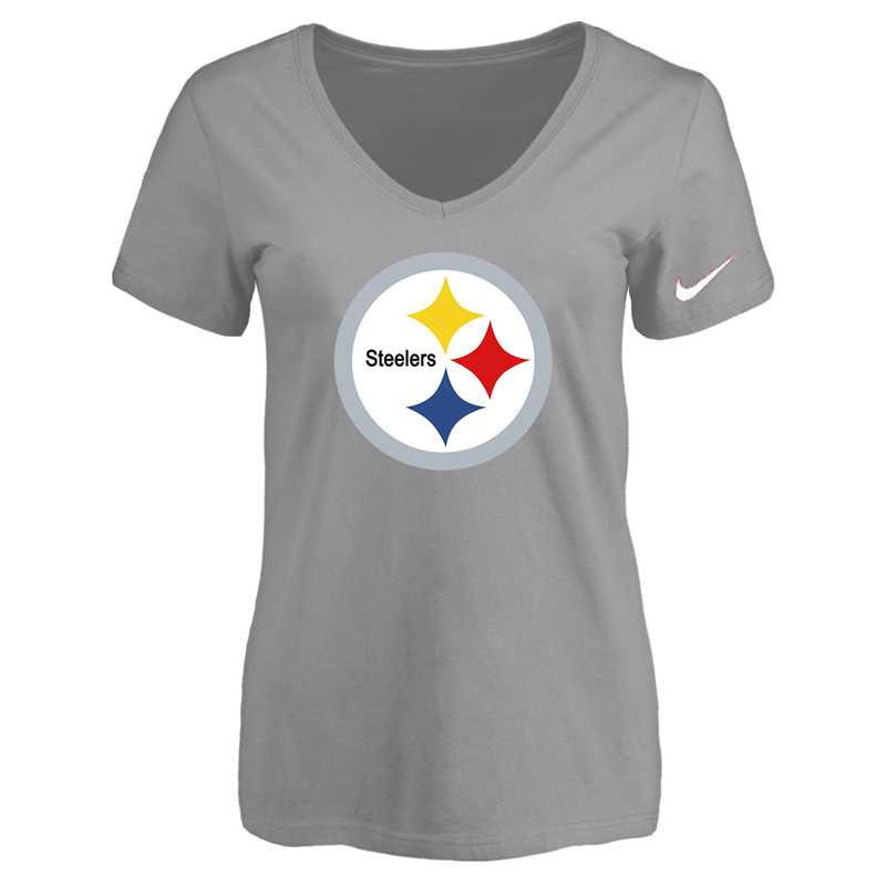 Women's Pittsburgh Steelers L.Gray Logo V neck T-Shirt FengYun,We sell and wholesale Women's Pittsburgh Steelers L.Gray Logo V neck T-Shirt FengYun on line form chian!
