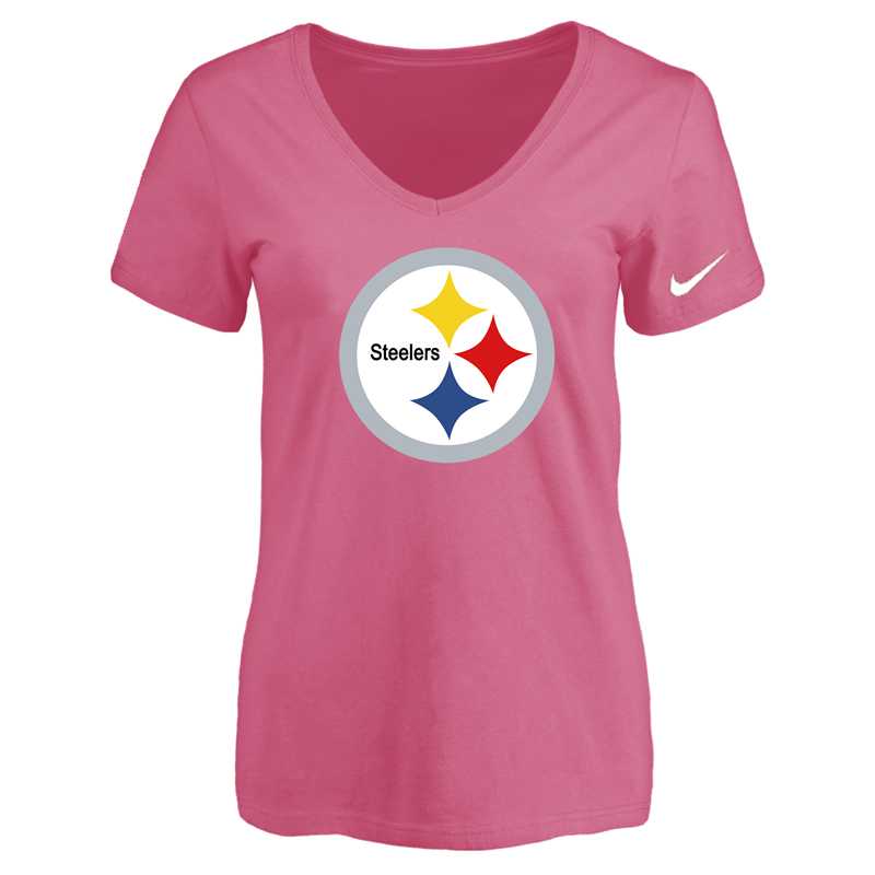 Women's Pittsburgh Steelers Pink Logo V neck T-Shirt FengYun,We sell and wholesale Women's Pittsburgh Steelers Pink Logo V neck T-Shirt FengYun on line form chian!