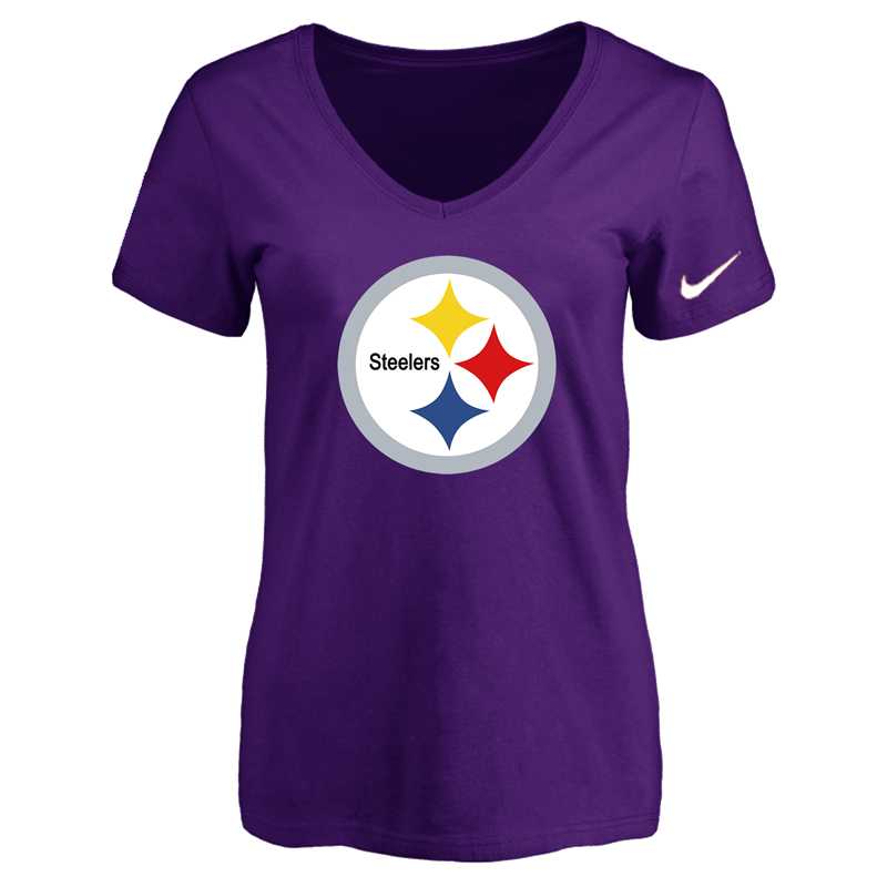 Women's Pittsburgh Steelers Purple Logo V neck T-Shirt FengYun,We sell and wholesale Women's Pittsburgh Steelers Purple Logo V neck T-Shirt FengYun on line form chian!
