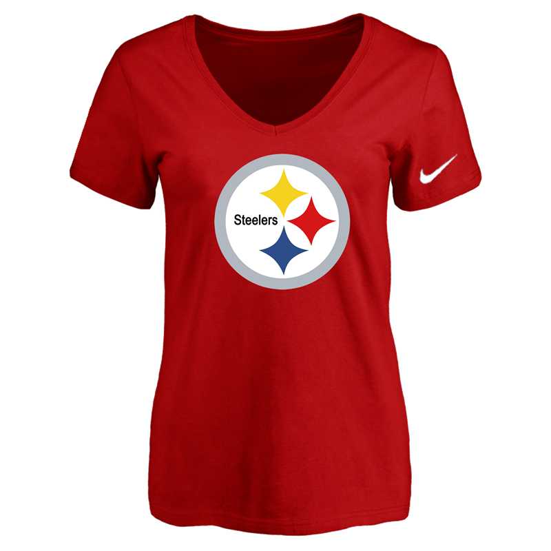 Women's Pittsburgh Steelers Red Logo V neck T-Shirt FengYun,We sell and wholesale Women's Pittsburgh Steelers Red Logo V neck T-Shirt FengYun on line form chian!