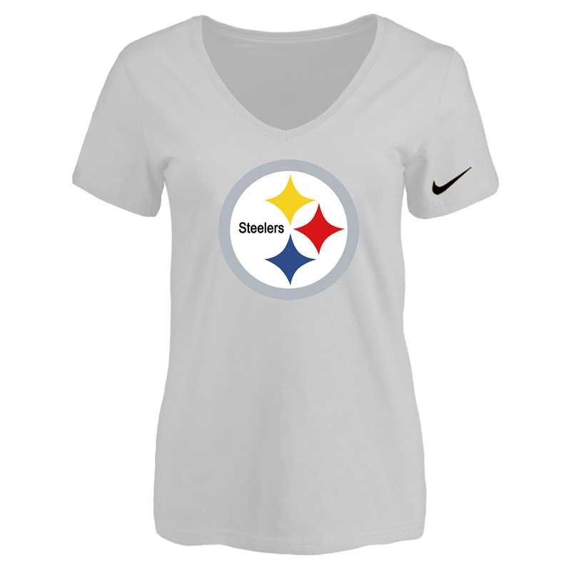 Women's Pittsburgh Steelers White Logo V neck T-Shirt FengYun,We sell and wholesale Women's Pittsburgh Steelers White Logo V neck T-Shirt FengYun on line form chian!