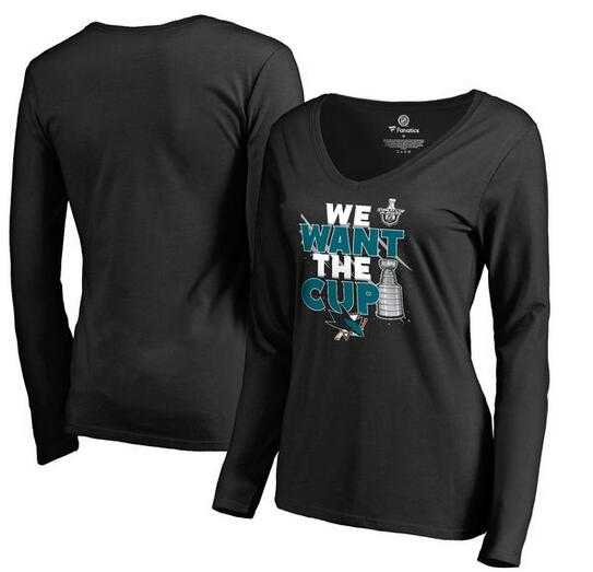 Women's San Jose Sharks Fanatics Branded 2017 NHL Stanley Cup Playoff Participant Blue Line V Neck Long Sleeve T Shirt Black FengYun,We sell and wholesale Women's San Jose Sharks Fanatics Branded 2017 NHL Stanley Cup Playoff Participant Blue Line V Neck Long Sleeve T Shirt Black FengYun on line form chian!