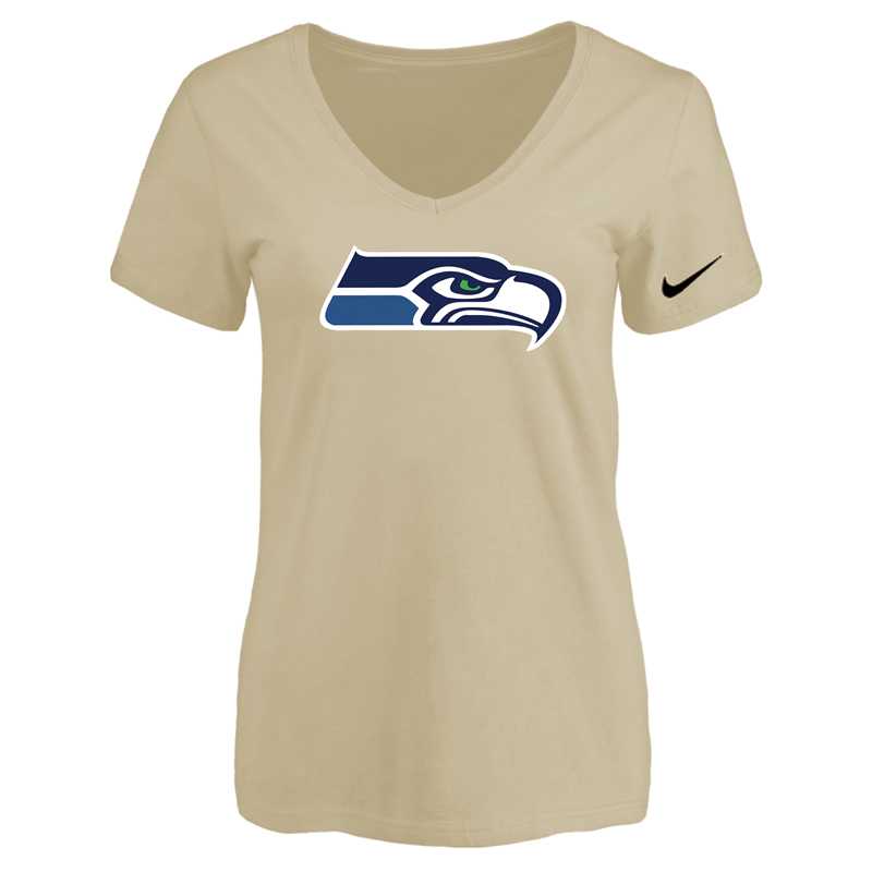 Women's Seattle Seahawks Beige Logo V neck T-Shirt FengYun,We sell and wholesale Women's Seattle Seahawks Beige Logo V neck T-Shirt FengYun on line form chian!