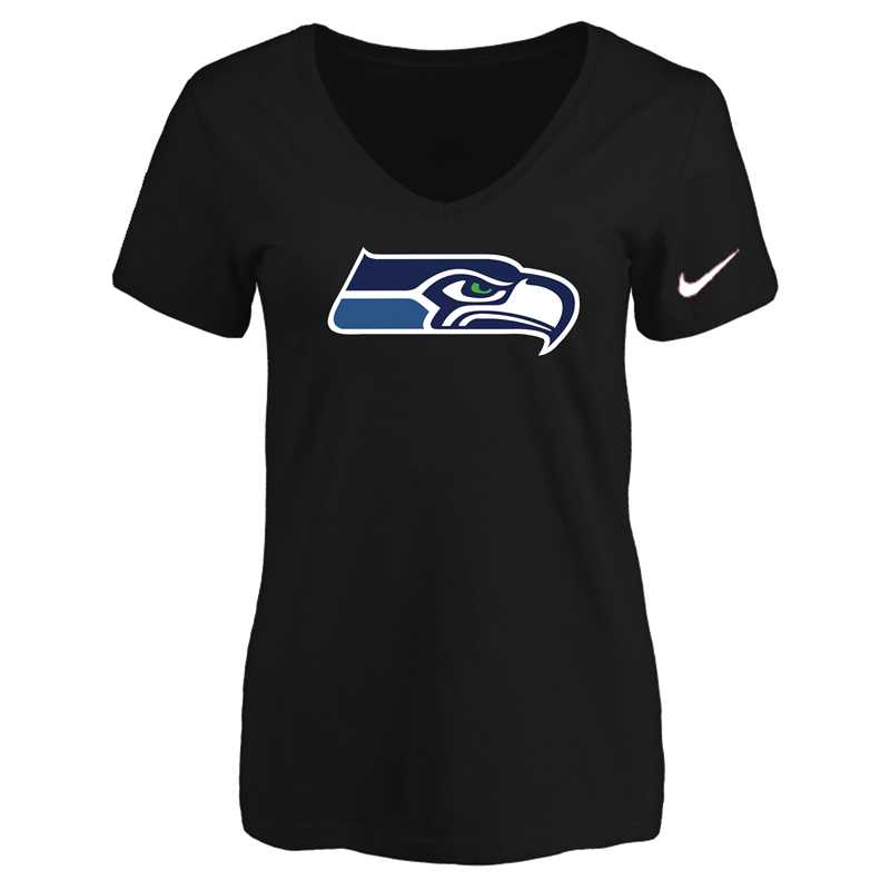 Women's Seattle Seahawks Black Logo V neck T-Shirt FengYun,We sell and wholesale Women's Seattle Seahawks Black Logo V neck T-Shirt FengYun on line form chian!