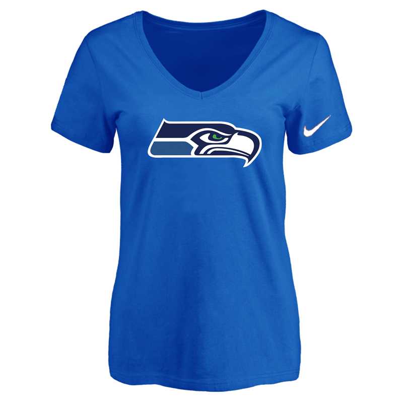 Women's Seattle Seahawks Blue Logo V neck T-Shirt FengYun,We sell and wholesale Women's Seattle Seahawks Blue Logo V neck T-Shirt FengYun on line form chian!