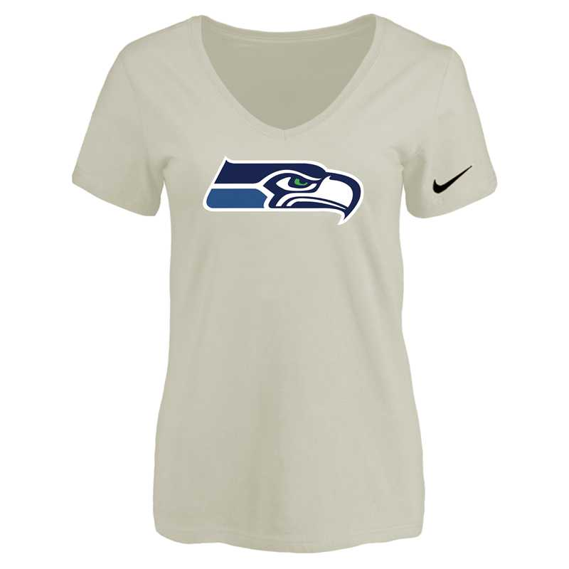 Women's Seattle Seahawks Cream Logo V neck T-Shirt FengYun,We sell and wholesale Women's Seattle Seahawks Cream Logo V neck T-Shirt FengYun on line form chian!