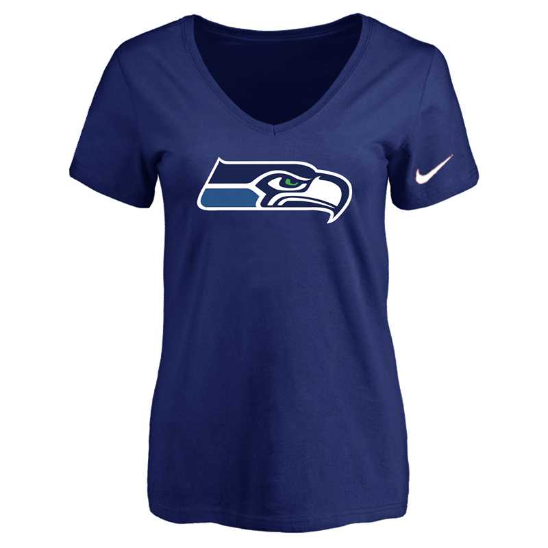 Women's Seattle Seahawks D.Blue Logo V neck T-Shirt FengYun,We sell and wholesale Women's Seattle Seahawks D.Blue Logo V neck T-Shirt FengYun on line form chian!