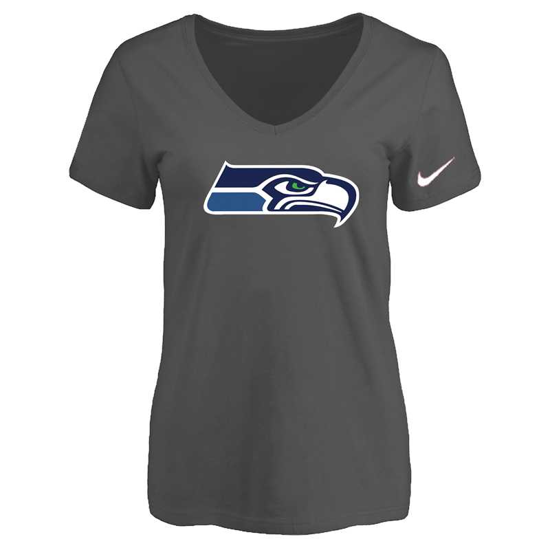 Women's Seattle Seahawks D.Gray Logo V neck T-Shirt FengYun,We sell and wholesale Women's Seattle Seahawks D.Gray Logo V neck T-Shirt FengYun on line form chian!
