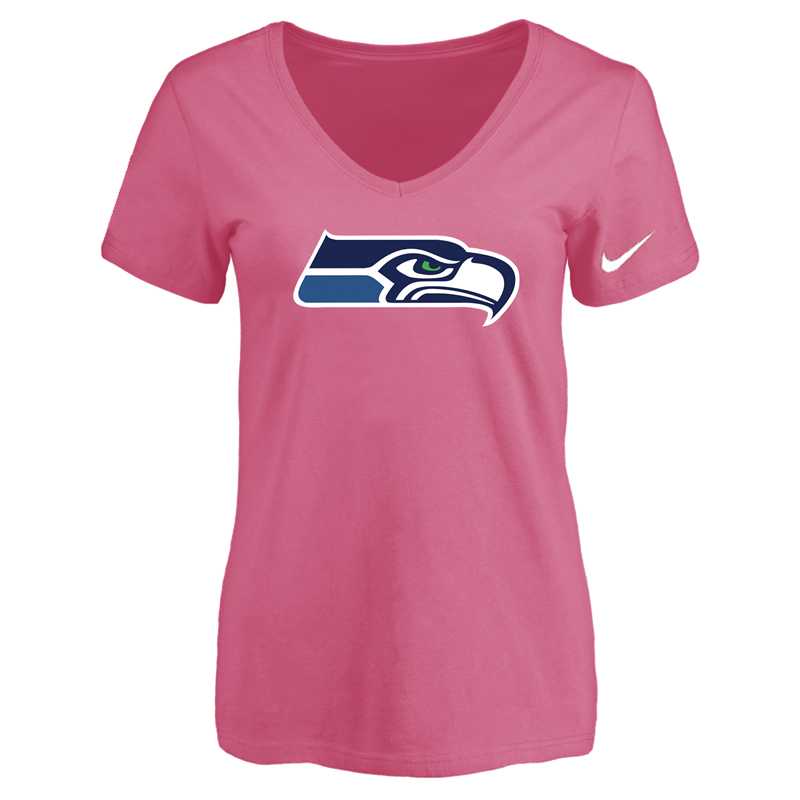 Women's Seattle Seahawks Pink Logo V neck T-Shirt FengYun,We sell and wholesale Women's Seattle Seahawks Pink Logo V neck T-Shirt FengYun on line form chian!