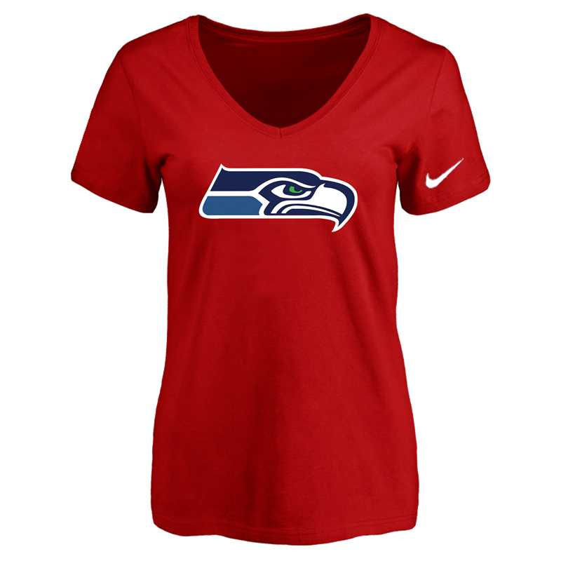 Women's Seattle Seahawks Red Logo V neck T-Shirt FengYun,We sell and wholesale Women's Seattle Seahawks Red Logo V neck T-Shirt FengYun on line form chian!