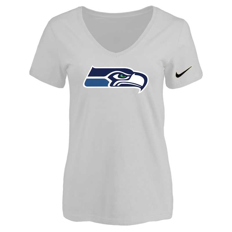Women's Seattle Seahawks White Logo V neck T-Shirt FengYun,We sell and wholesale Women's Seattle Seahawks White Logo V neck T-Shirt FengYun on line form chian!