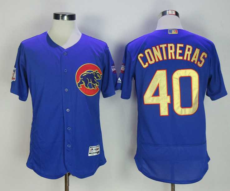 Chicago Cubs #40 Willson Contreras Blue World Series Champions Gold Program Flexbase Jersey,We sell and wholesale Chicago Cubs #40 Willson Contreras Blue World Series Champions Gold Program Flexbase Jersey on line form chian!