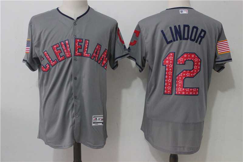 Cleveland Indians #12 Francisco Lindor Gray 2017 Stars & Stripes Flexbase Player Jersey,We sell and wholesale Cleveland Indians #12 Francisco Lindor Gray 2017 Stars & Stripes Flexbase Player Jersey on line form chian!