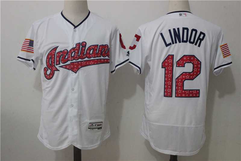 Cleveland Indians #12 Francisco Lindor White 2017 Stars & Stripes Flexbase Player Jersey,We sell and wholesale Cleveland Indians #12 Francisco Lindor White 2017 Stars & Stripes Flexbase Player Jersey on line form chian!