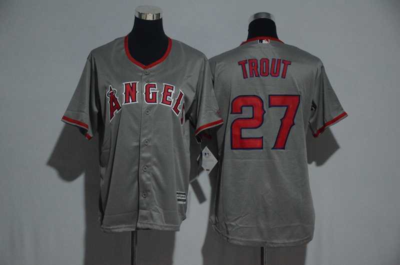 Youth Los Angeles Angels of Anaheim #27 Mike Trout Gray New Cool Base Jersey,We sell and wholesale Youth Los Angeles Angels of Anaheim #27 Mike Trout Gray New Cool Base Jersey on line form chian!