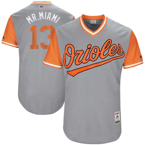 Baltimore Orioles #13 Manny Machado Mr. Miami Majestic Gray 2017 Players Weekend Jersey,We sell and wholesale Baltimore Orioles #13 Manny Machado Mr. Miami Majestic Gray 2017 Players Weekend Jersey on line form chian!