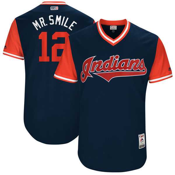 Cleveland Indians #12 Francisco Lindor Mr. Smile Majestic Navy 2017 Players Weekend Jersey,We sell and wholesale Cleveland Indians #12 Francisco Lindor Mr. Smile Majestic Navy 2017 Players Weekend Jersey on line form chian!