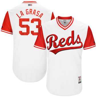Cincinnati Reds #53 Wandy Peralta La Grasa Majestic White 2017 Players Weekend Jersey JiaSu,We sell and wholesale Cincinnati Reds #53 Wandy Peralta La Grasa Majestic White 2017 Players Weekend Jersey JiaSu on line form chian!