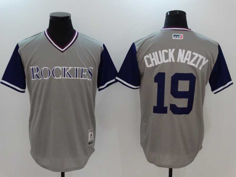 Colorado Rockies #19 Charlie Blackmon Chuck Nazty Gray Majestic Players Weekend Mlb Jerseys,We sell and wholesale Colorado Rockies #19 Charlie Blackmon Chuck Nazty Gray Majestic Players Weekend Mlb Jerseys on line form chian!