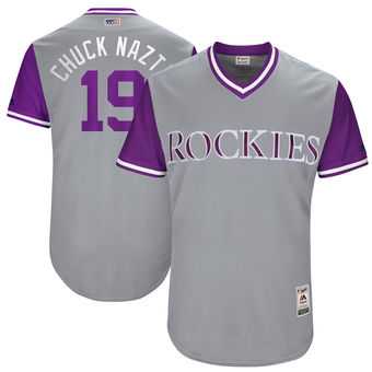 Colorado Rockies #19 Charlie Blackmon Chuck Nazty Majestic Gray 2017 Players Weekend Jersey JiaSu,We sell and wholesale Colorado Rockies #19 Charlie Blackmon Chuck Nazty Majestic Gray 2017 Players Weekend Jersey JiaSu on line form chian!