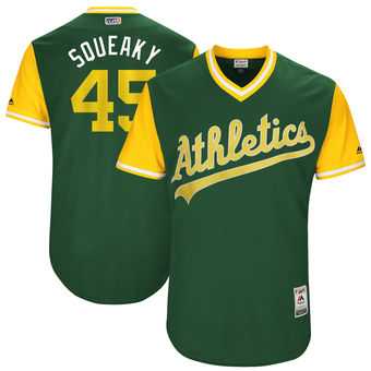 Oakland Athletics #45 Jharel Cotton Squeaky Majestic Green 2017 Players Weekend Jersey JiaSu,We sell and wholesale Oakland Athletics #45 Jharel Cotton Squeaky Majestic Green 2017 Players Weekend Jersey JiaSu on line form chian!