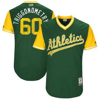 Oakland Athletics #60 Andrew Triggs Triggonometry Majestic Green 2017 Players Weekend Jersey JiaSu,We sell and wholesale Oakland Athletics #60 Andrew Triggs Triggonometry Majestic Green 2017 Players Weekend Jersey JiaSu on line form chian!