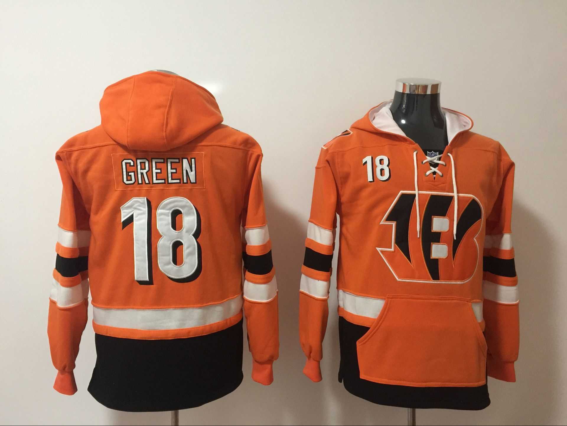Cincinnati Bengals 18 A. J. Green Orange All Stitched Hooded Sweatshirt,We sell and wholesale Cincinnati Bengals 18 A. J. Green Orange All Stitched Hooded Sweatshirt on line form chian!