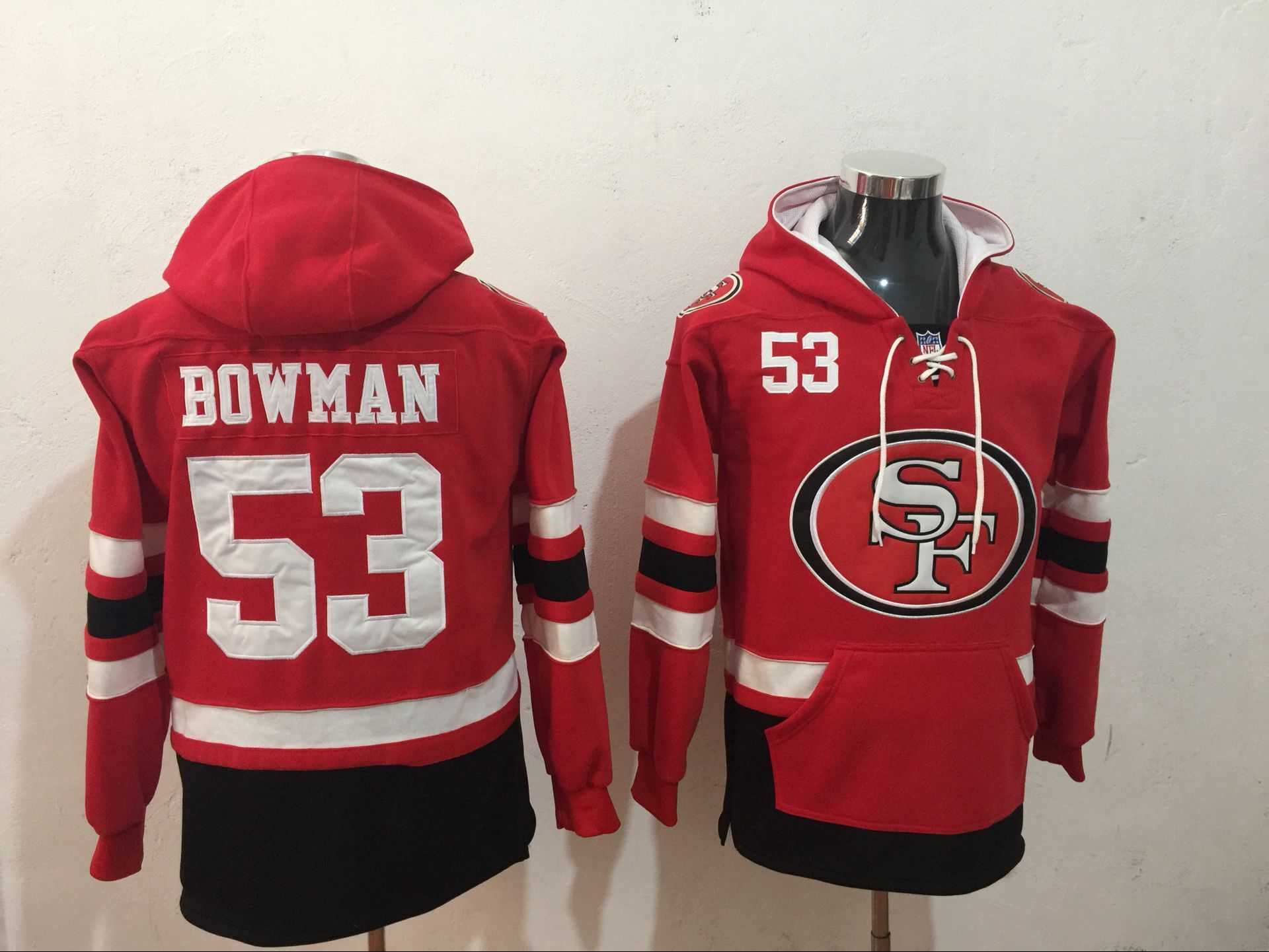 San Francisco 49ers 53 NaVorro Bowman Red All Stitched Hooded Sweatshirt,We sell and wholesale San Francisco 49ers 53 NaVorro Bowman Red All Stitched Hooded Sweatshirt on line form chian!