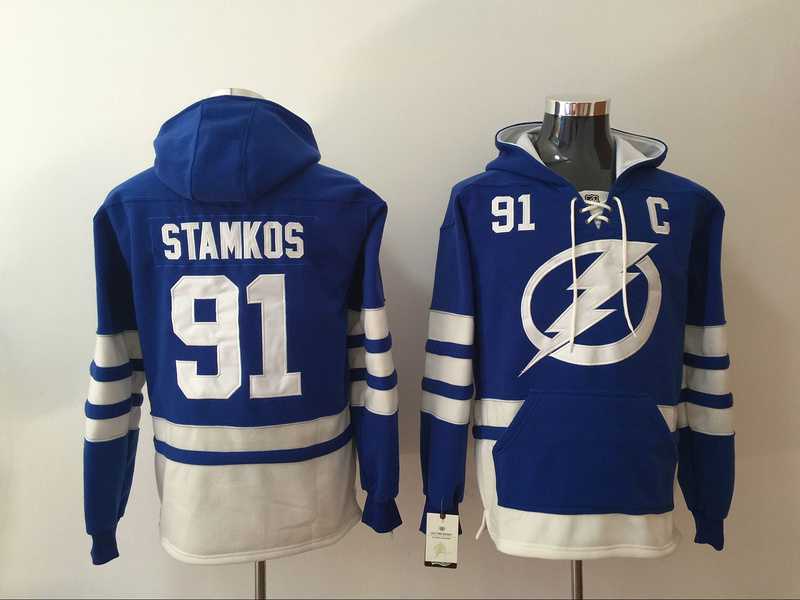 Tampa Bay Lightning #91 Steven Stamkos Blue All Stitched Hooded Sweatshirt,We sell and wholesale Tampa Bay Lightning #91 Steven Stamkos Blue All Stitched Hooded Sweatshirt on line form chian!